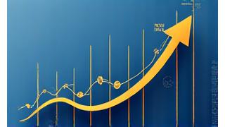 Abstract illustration representing finance, with a stock market graph, currency symbols, and dynamic lines, for financial services.